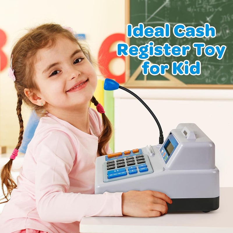 BAODLON Calculator Cash Register - 103 Pcs Toy Cash Register, Store Set with Microphone, Credit Card and Banking for Kids, Early Math Skills Toys Gifts for 3, 4, 5, 6 7 8+ Years Old Boy Girl - Image 4